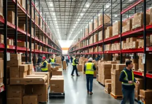 Amazon distribution center with seasonal workers in California