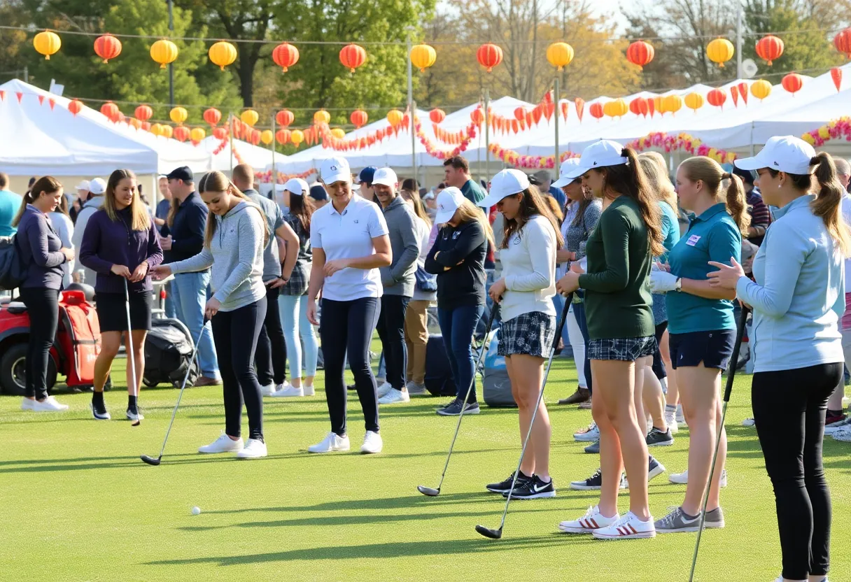 Youth participating in a golf clinic at the Fall Festival.