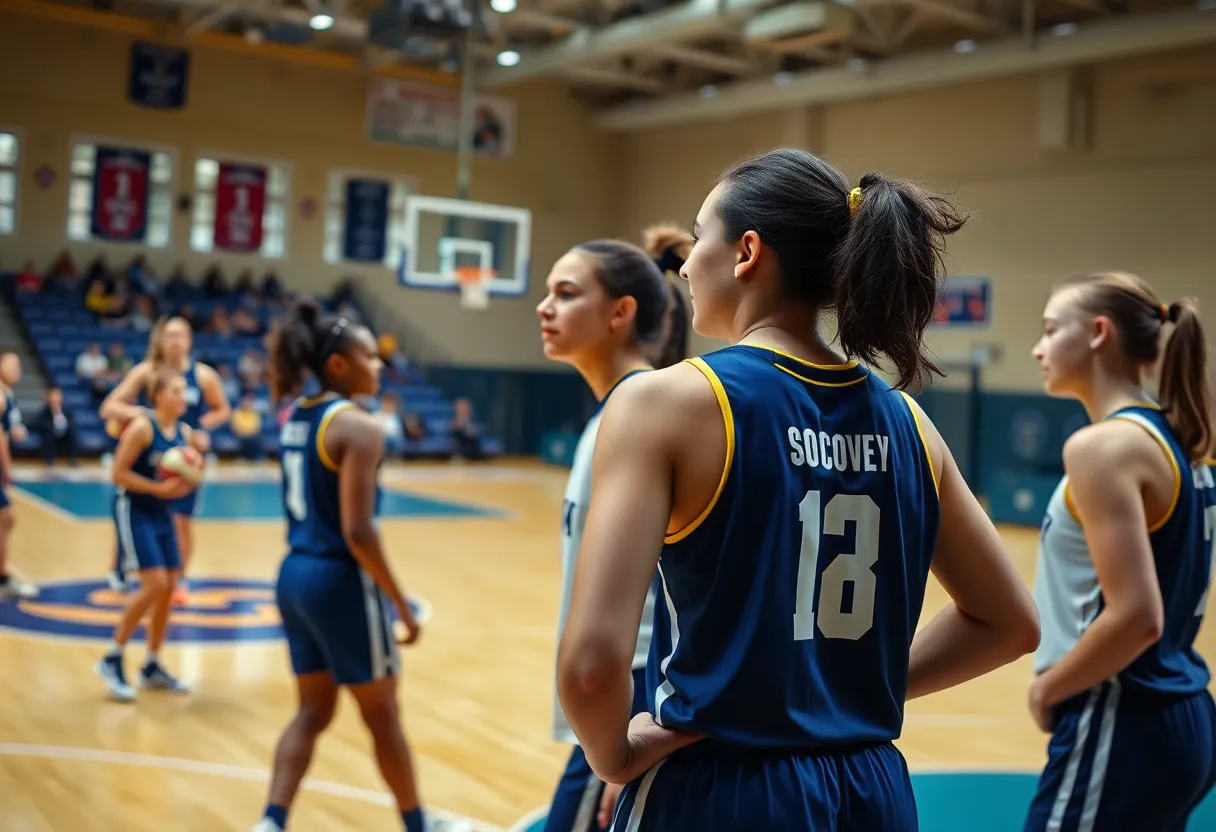 Basketball court with positive messages about recovery and resilience