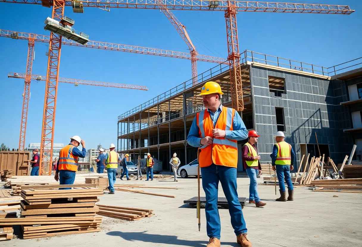 Construction workers on site in California