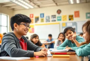 Diverse students engaged in a classroom setting.