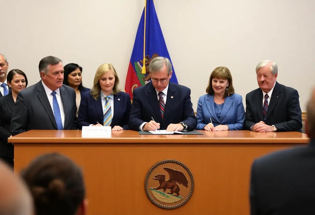 California Governor signing SB 825, enhancing consumer protections.