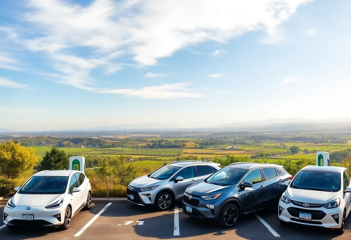 A collection of zero-emission vehicles at a charging station in California.