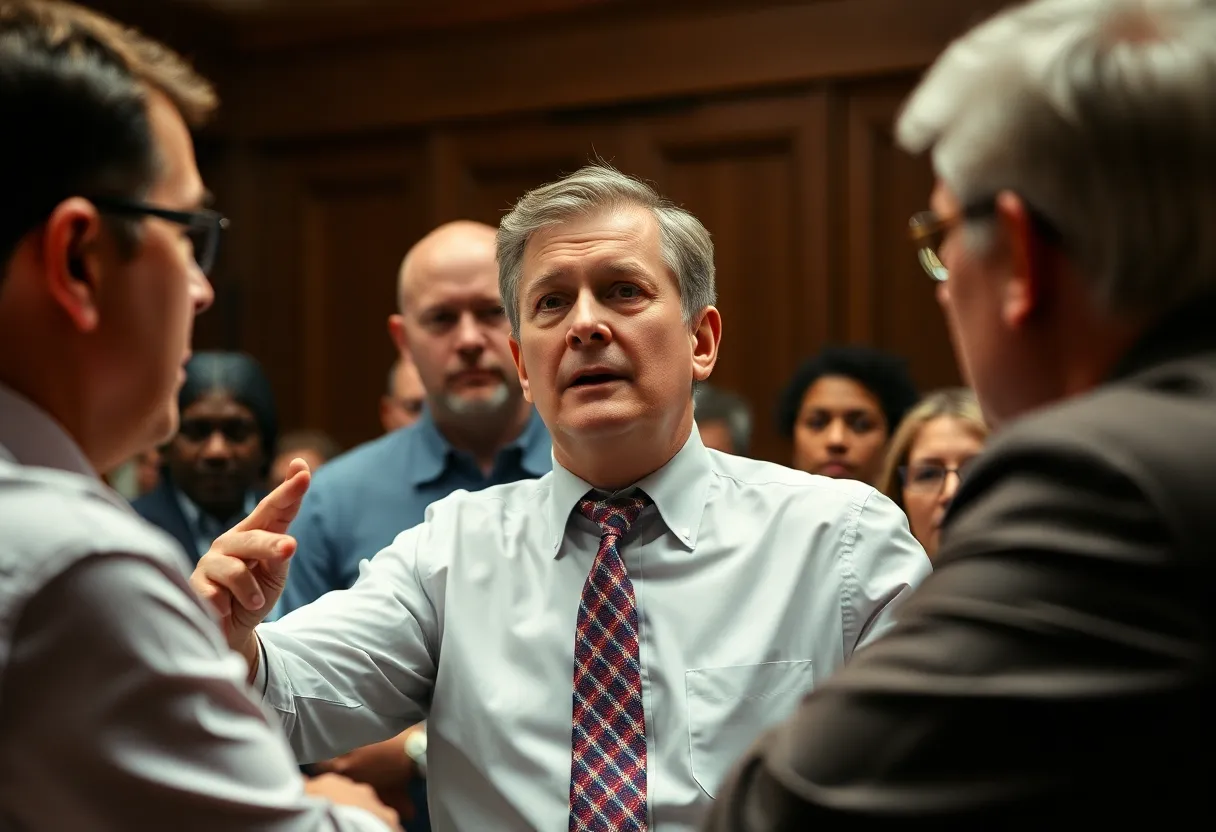 Dramatic scene reflecting public discourse and controversy in politics