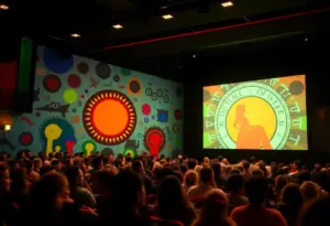 Audience engaged in a film screening at a theater