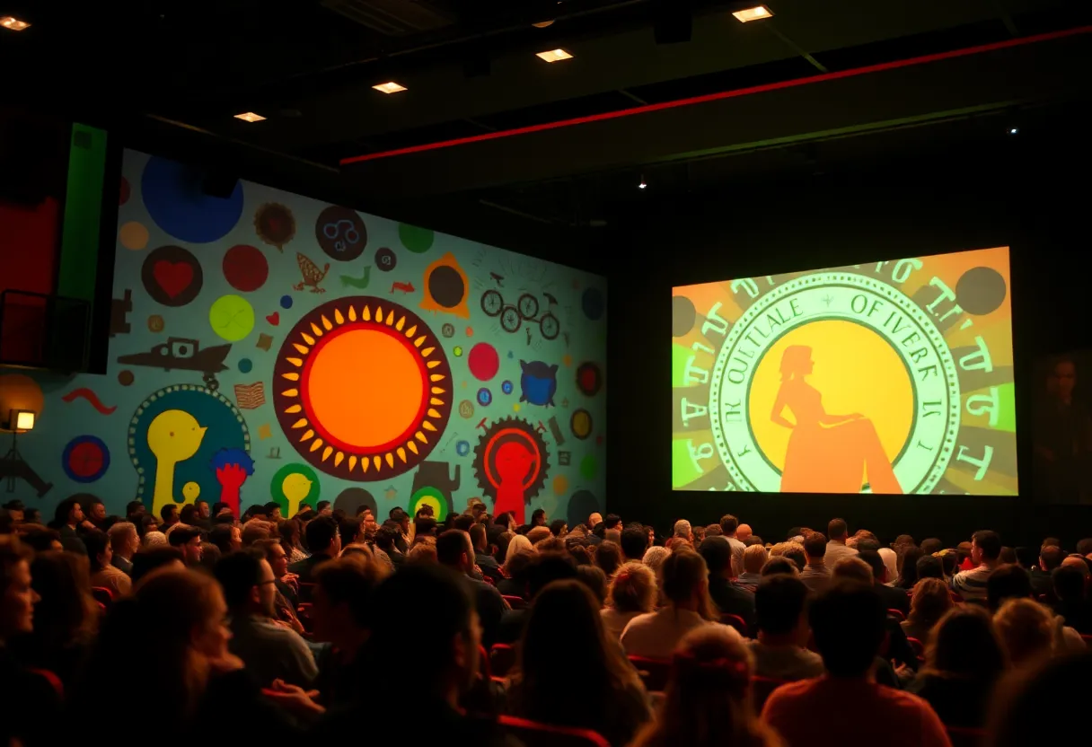 Audience engaged in a film screening at a theater