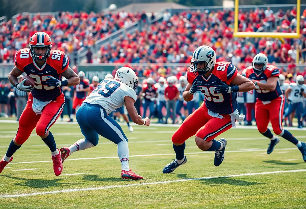 Football game action with Chargers players on the field