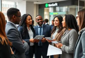 People discussing banking and equity in a modern setting