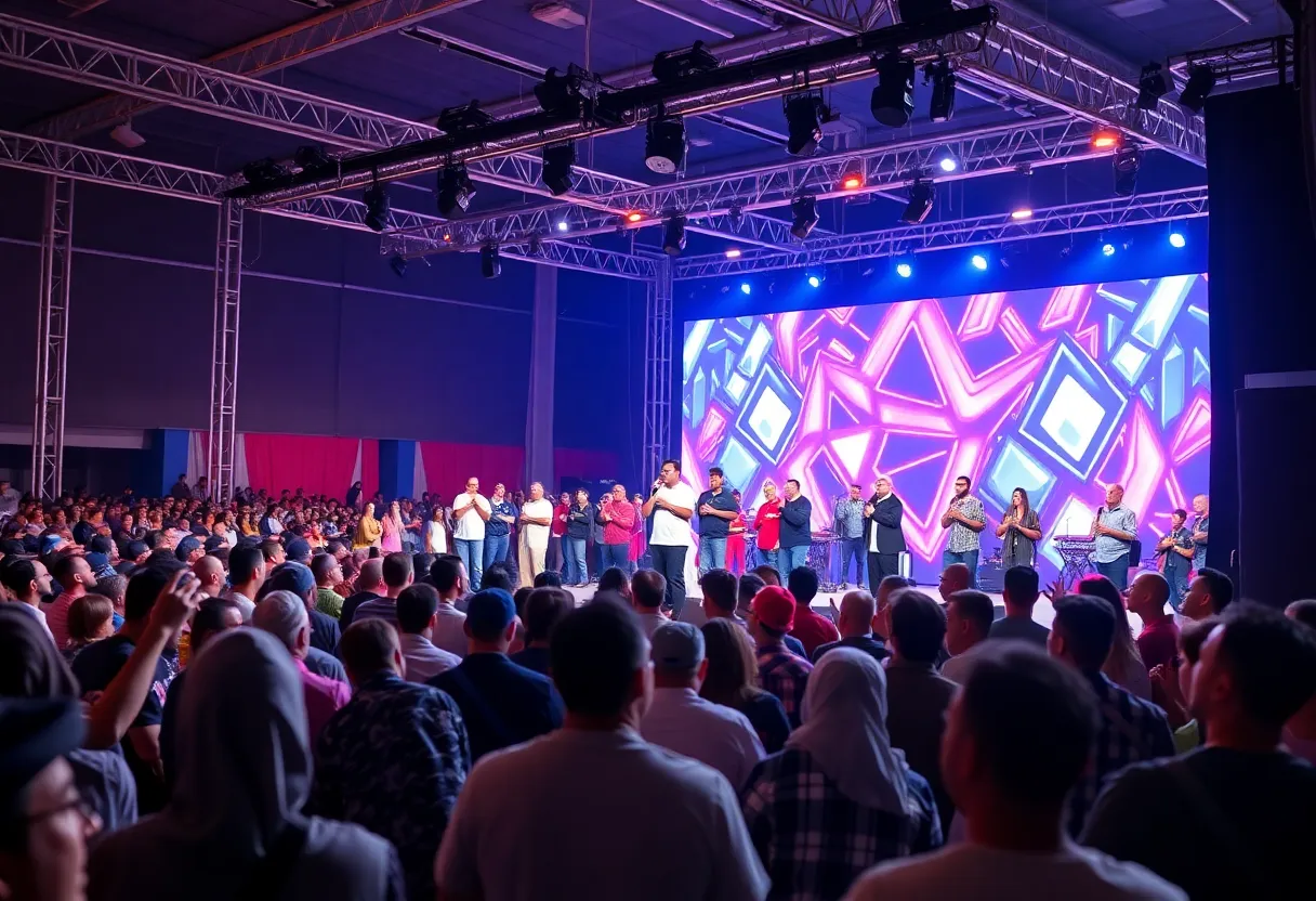 Comedians performing at the Riyadh Comedy Festival with an engaged audience