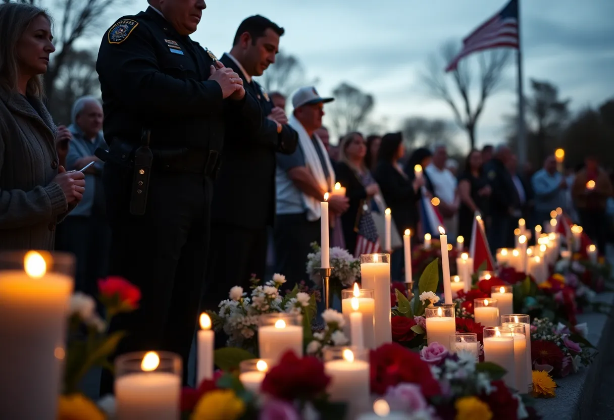 Community members holding candles in a vigil for Deputy Andrew Nunez