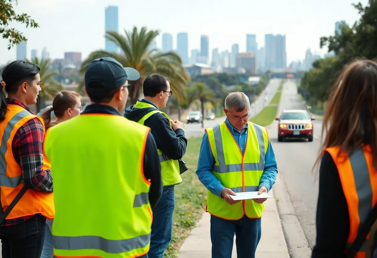 Volunteers in reflective vests monitoring immigration activity in Los Angeles.