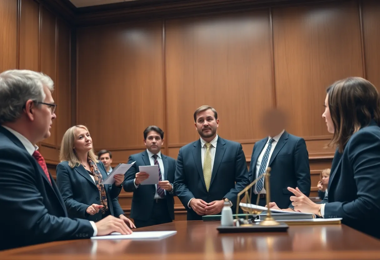 A courtroom where legal proceedings are taking place.