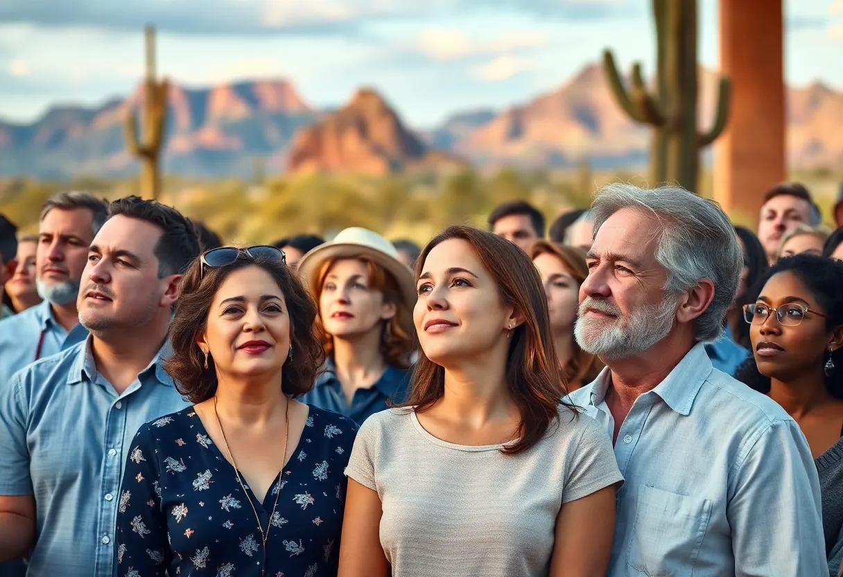 A church gathering in Arizona showing diverse emotions.