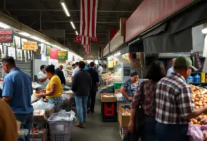 Vendors at a largely empty Mexican market showing signs of reduced activity due to ICE raids.