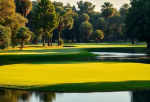Flooded fairways on a golf course in Los Angeles