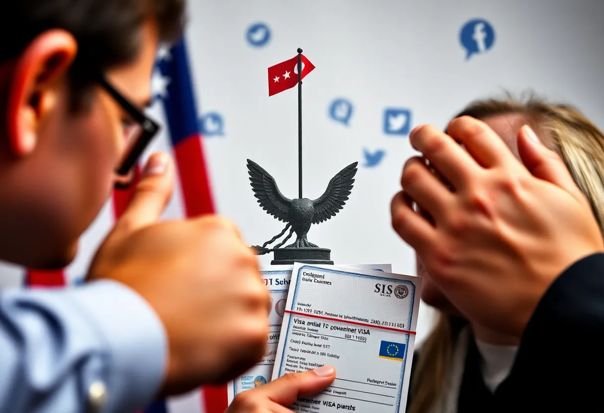 Symbolic image representing freedom of speech and visa issues