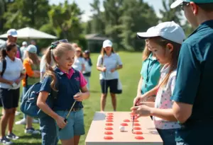 Young girls participating in golf at the Girls Junior Golf Club launch event.