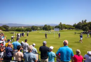 Golf tournament at Griffith Park with spectators cheering