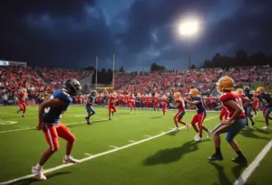 Players in action during a high school football game