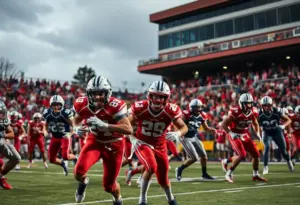 Dynamic scene of high school football players in action