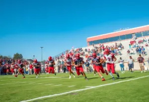 High school football players competing in a game in Los Angeles