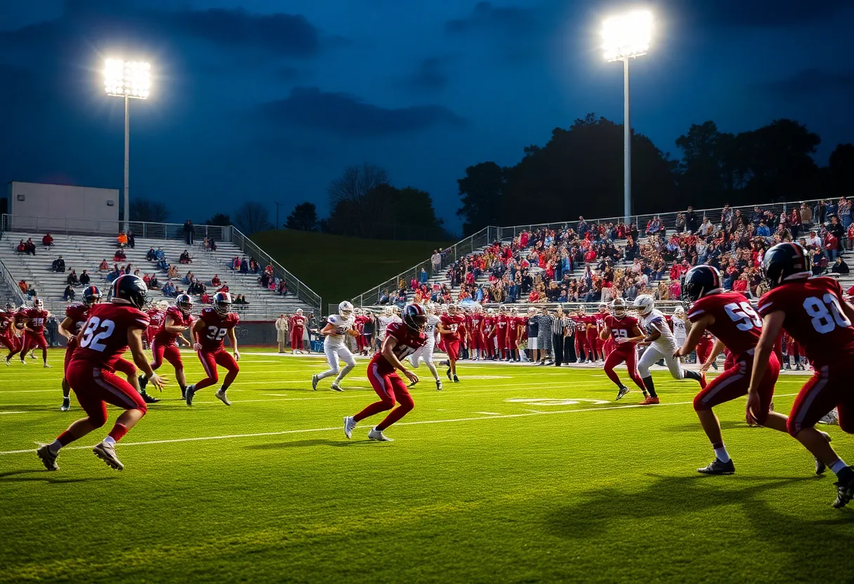 High school football match with players in action