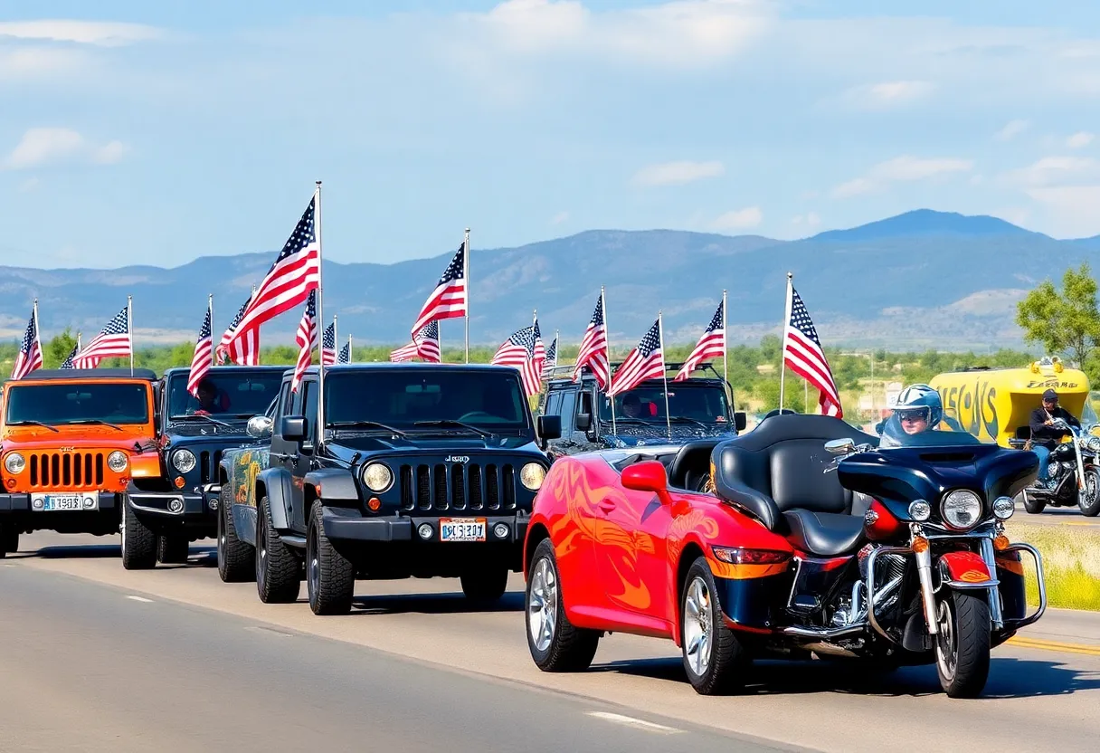 Vehicles in the Honor Ride in Leeds celebrating Charlie Kirk's life.