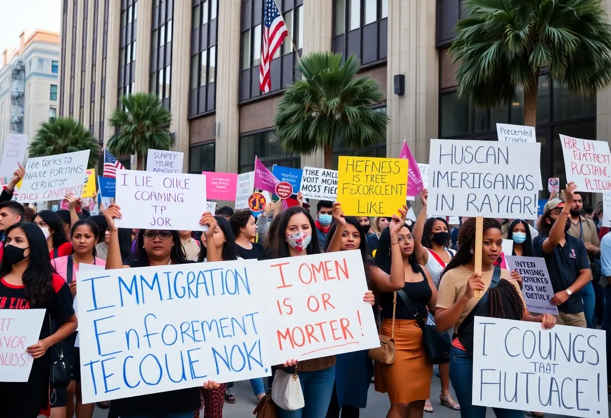 Protesters rallying against ICE in Los Angeles