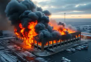 Commercial structure fire in Inglewood with firefighters responding.