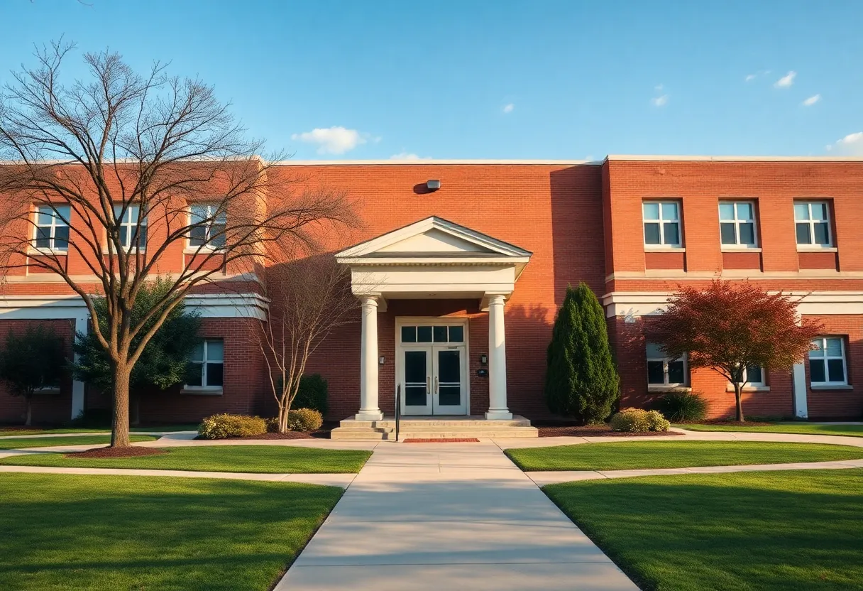 Exterior view of Kennebunk High School during a serene day