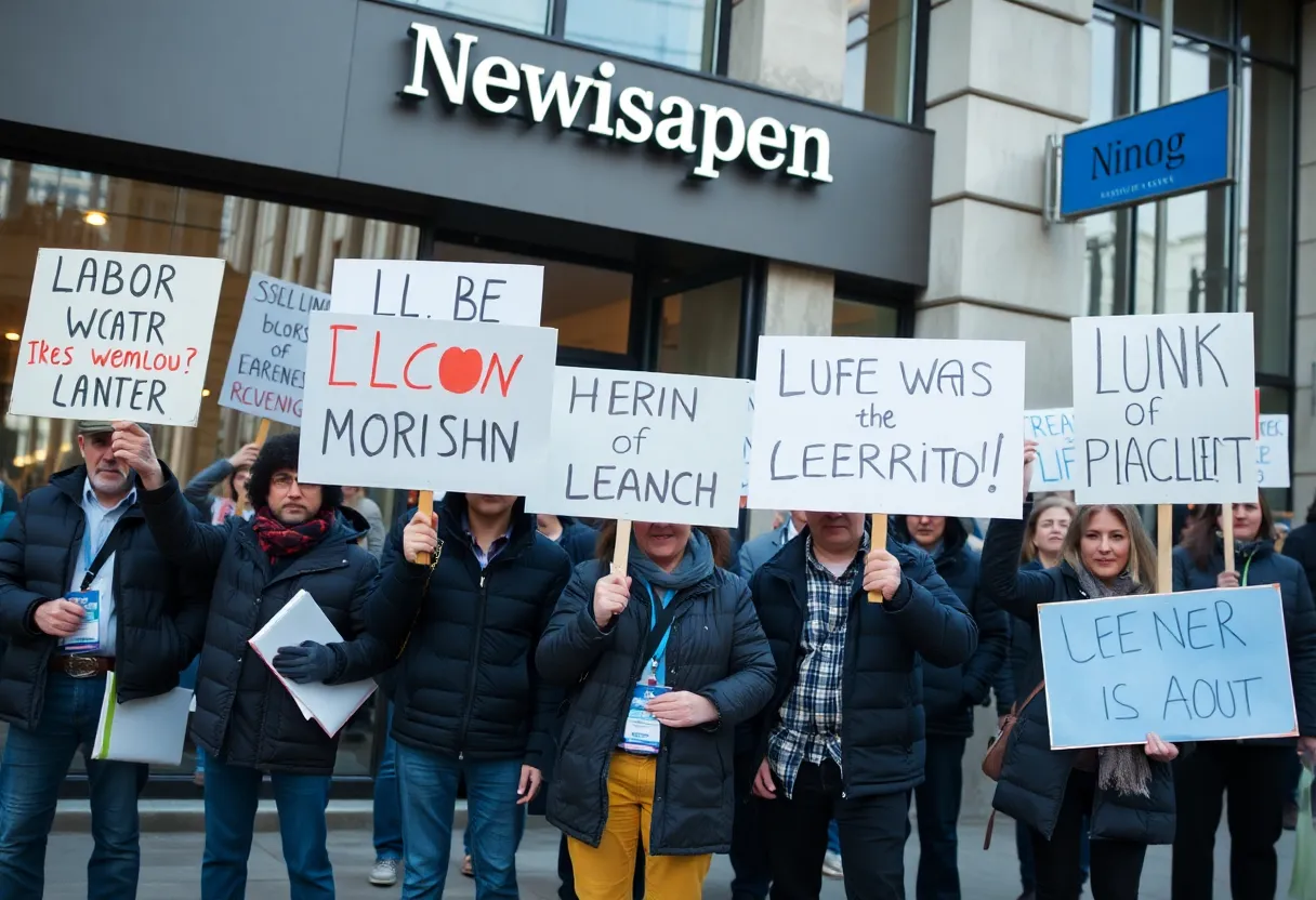 Journalists protesting outside the Los Angeles Times for labor rights.