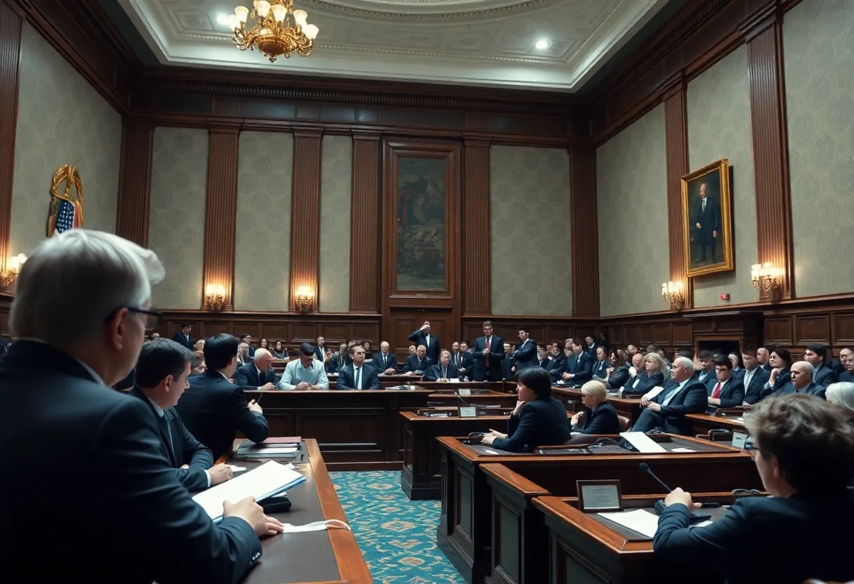 Diverse lawmakers discussing legislation on political violence