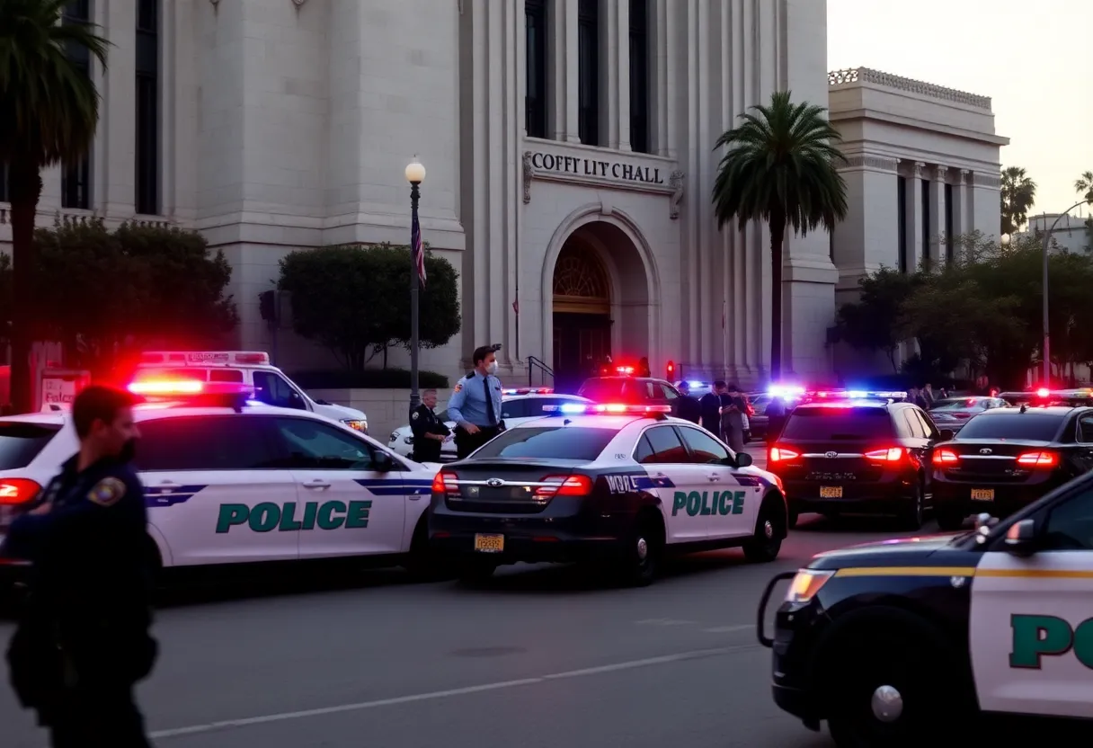 Los Angeles City Hall surrounded by police during standoff
