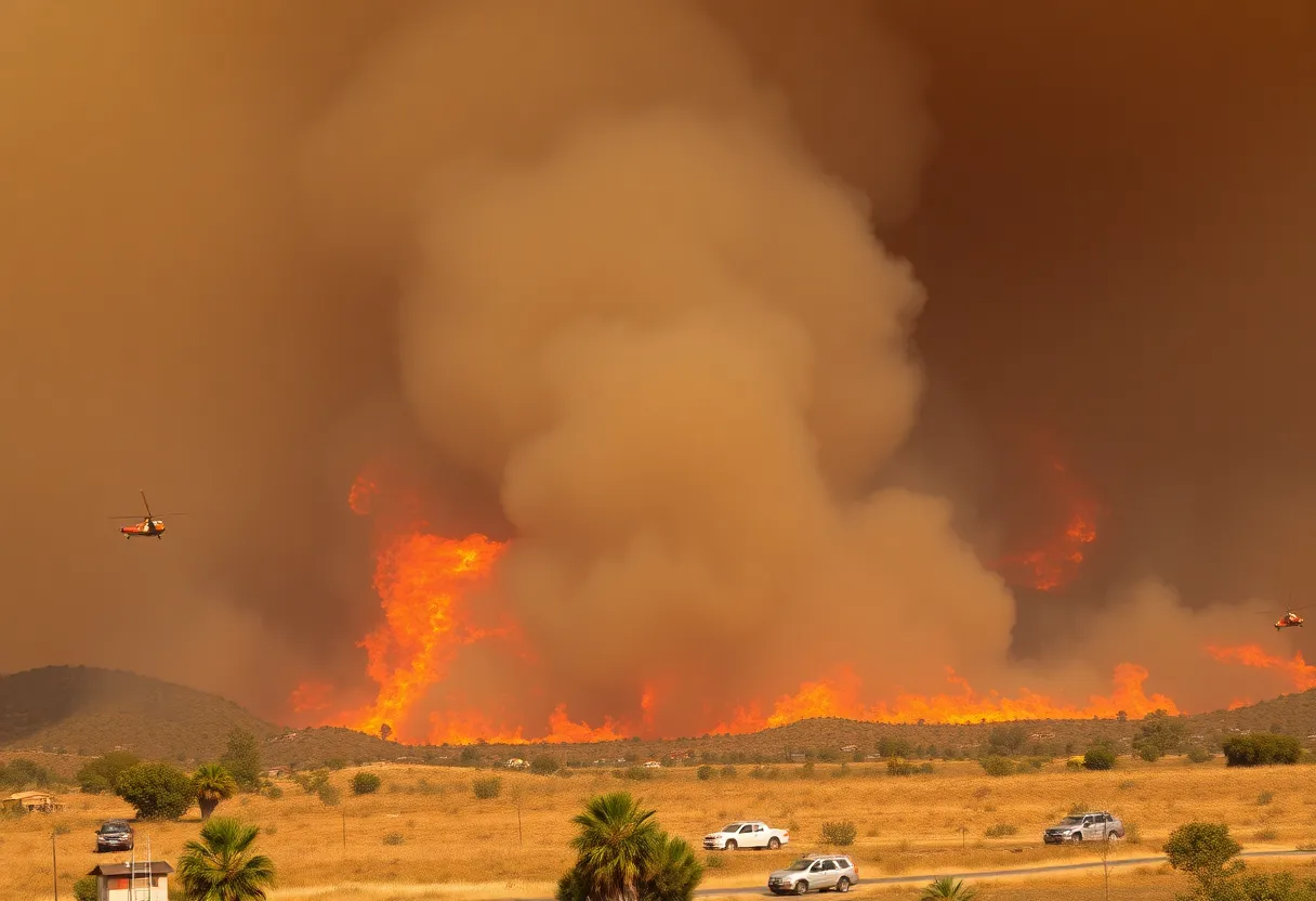 Firefighters battling a wildfire in Los Angeles County