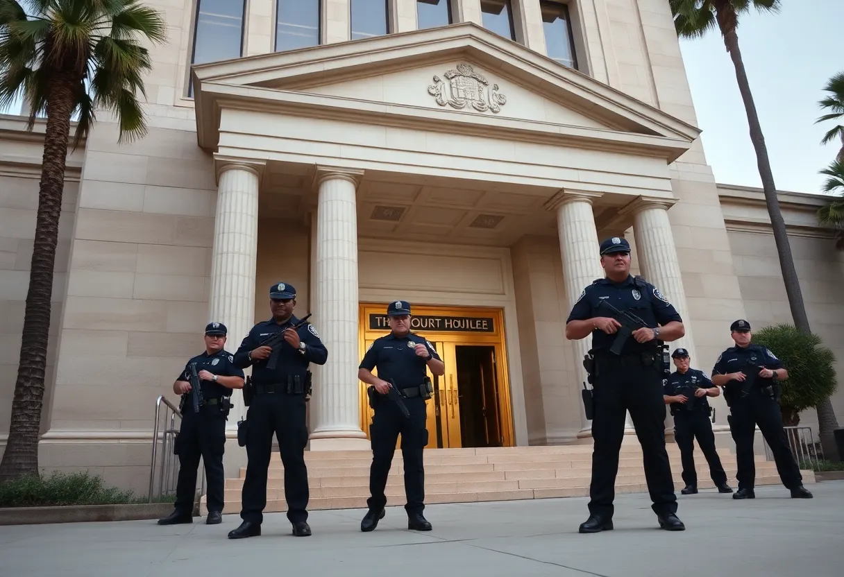Courthouse in Los Angeles with law enforcement present