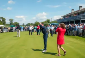 Golf tournament at Los Angeles Country Club with spectators and players