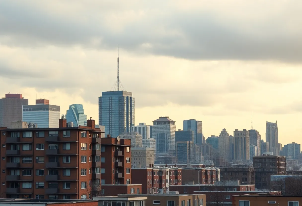 City skyline of Los Angeles with emphasis on affordable housing