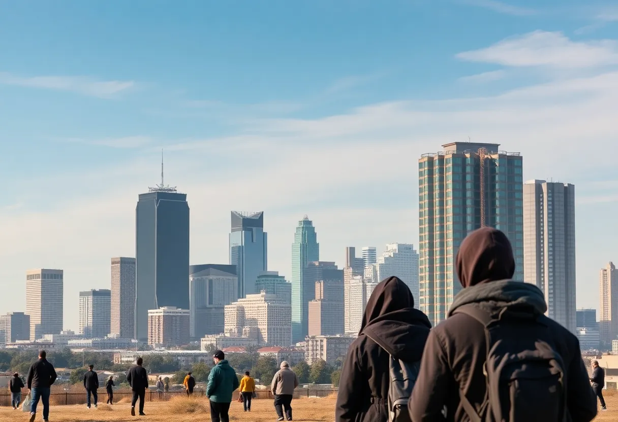 Image depicting the contrast of homelessness and city life in Los Angeles