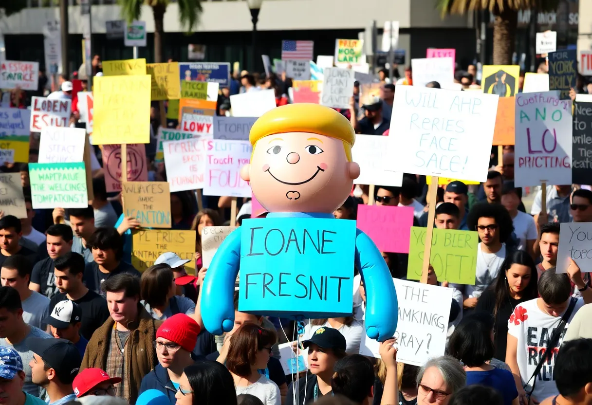 Crowd of protesters at No Kings Day event in Los Angeles