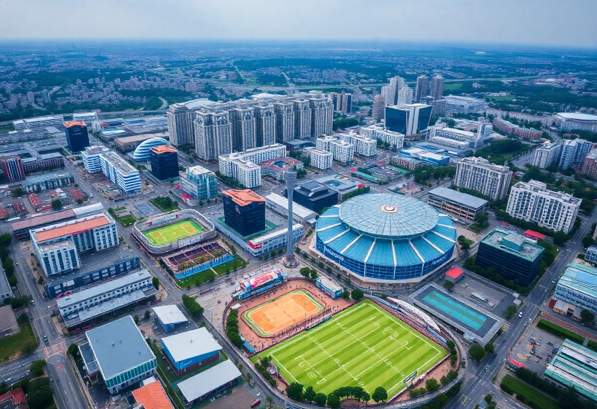 Aerial view of Los Angeles with Olympic venues