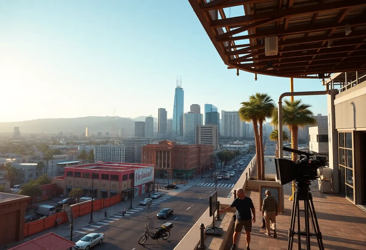 Empty film sets in Los Angeles reflecting a decline in production