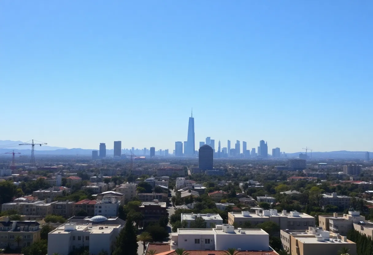 Scenic view of sunny Los Angeles skyline.