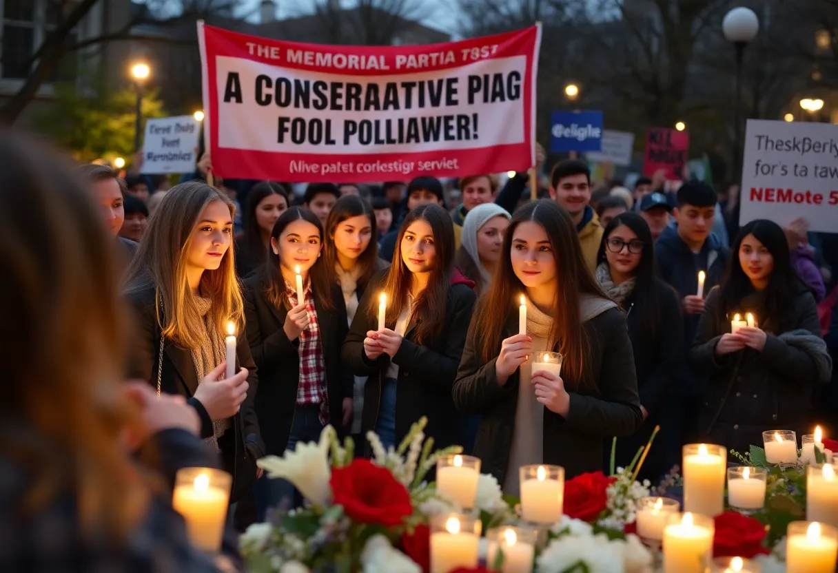 Students and community members at a memorial service honoring Charlie Kirk