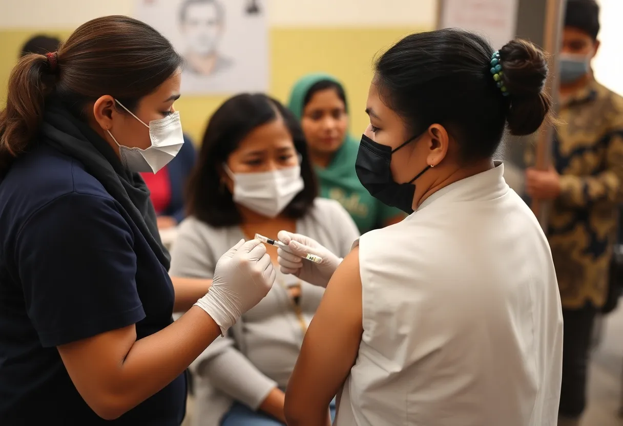 Healthcare professional administering a vaccine in LA