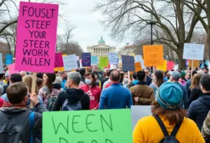Participants at the Los Angeles No Kings protest holding signs