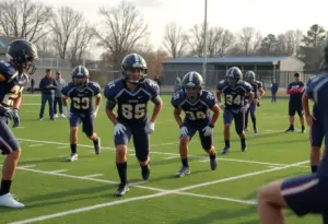 Palisades Charter High School football team practicing on a field