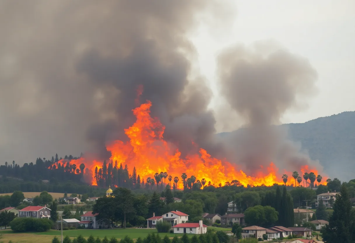 Wildfire engulfing trees and homes in Los Angeles