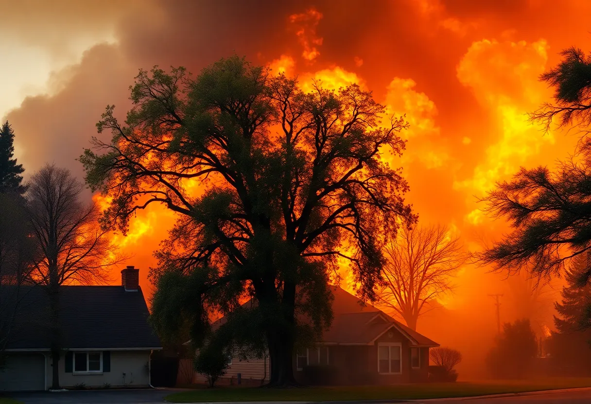 Wildfire consuming residential area in Los Angeles