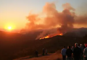 Firefighters battling a wildfire in the hills of Los Angeles