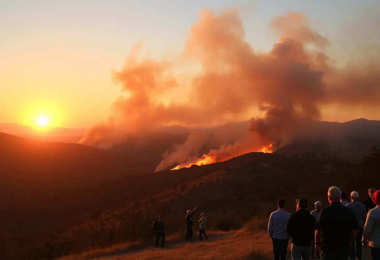 Firefighters battling a wildfire in the hills of Los Angeles